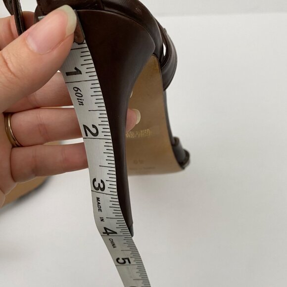 Charles David Brown Leather Studded Pointed Toe High Heels Ankle Strap Size 40 - Picture 10 of 10